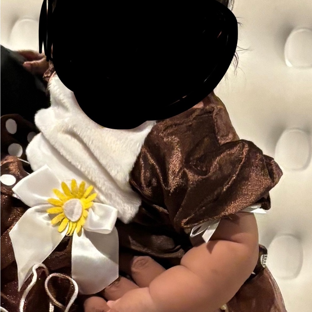 Brown Baby deer Dress with White Bow and Yellow Flower